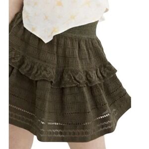 Aerie Textured Lace Ruffle Lined Mini Skirt Army Olive Green Size XL Boho